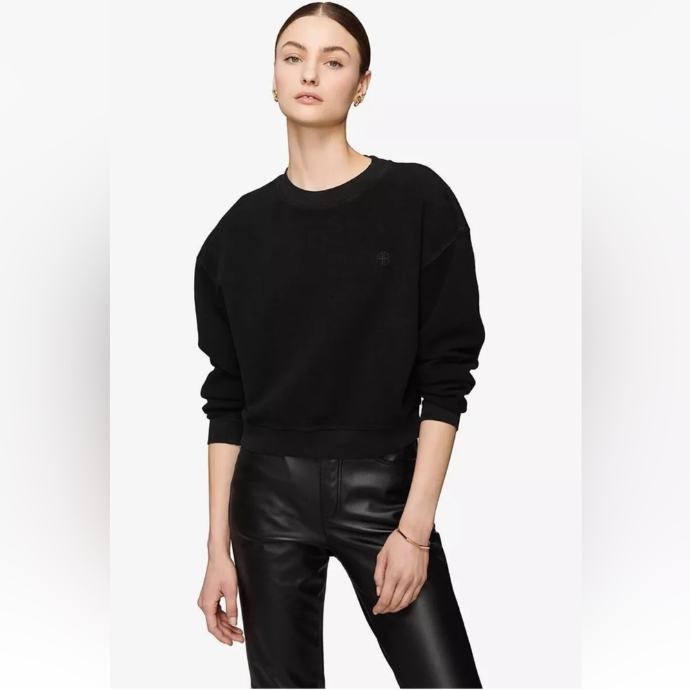 SOLD ANINE BING Black Reed Cropped Terry Sweatshirt XS